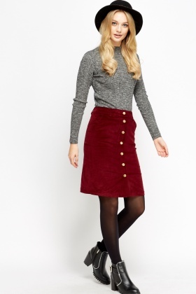 burgundy button skirt