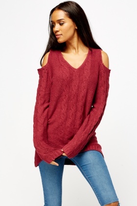 red cold shoulder jumper