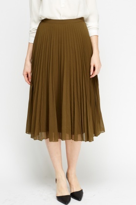 Olive Pleated Midi Skirt - Just $7