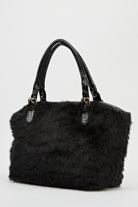 black fur tote bag