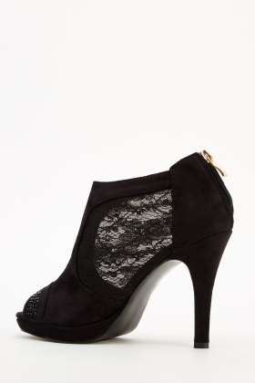 black mesh heels