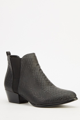 black mock croc ankle boots