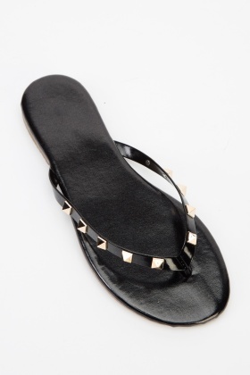 black studded flip flops