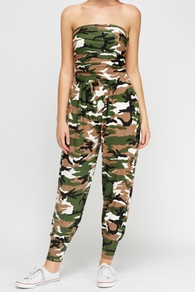 strapless camo jumpsuit