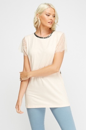 Lace Sleeve Sequin Back Top