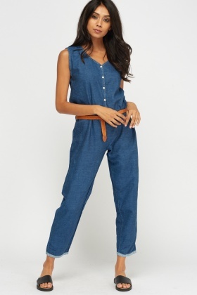 denim button up jumpsuit