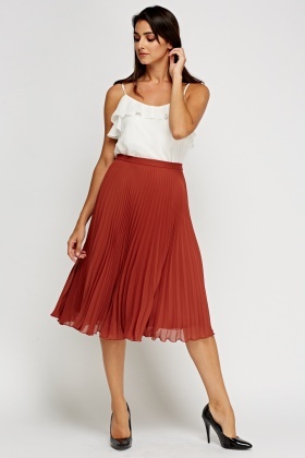 Pleated Sheer Midi Skirt