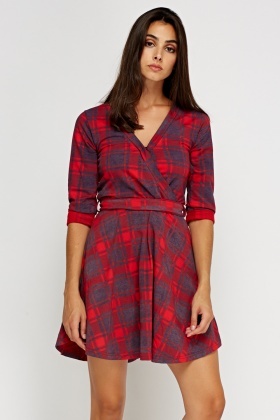 Tartan Wrap Tie Up Dress - Just $7