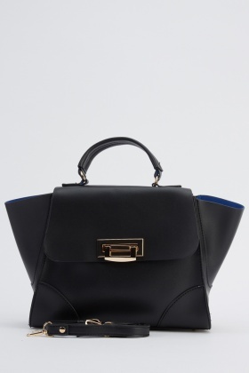Black Faux Leather Winged Handbag