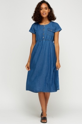 denim cap sleeve dress