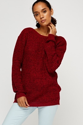 Low Back Red Knitted Jumper