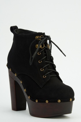 Studded Lace Up Heeled Boots