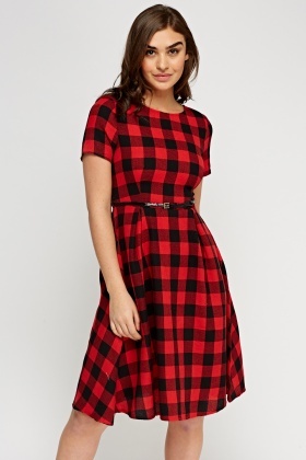 Her lip to - Lady Checkered Belted Midi Dressの+inforsante.fr