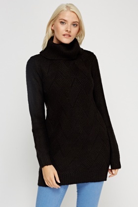 black cable knit roll neck