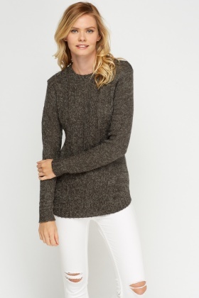 Speckled Cable Knit Panel Jumper