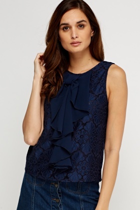 Frilled Front Lace Overlay Top