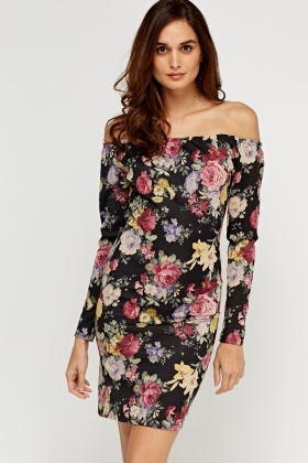 Off Shoulder Flower Printed Dress