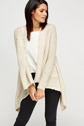 Speckled Open Front Asymmetric Cardigan