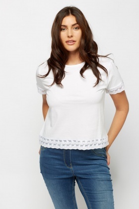 Lace Trim White T-Shirt