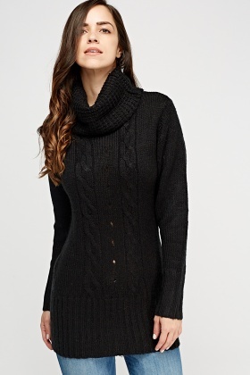 Cowl Neck Knitted Longline Jumper
