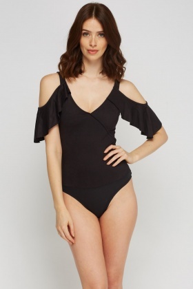 cold shoulder black bodysuit