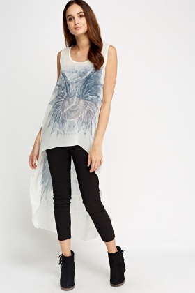 Dip Hem Printed Sheer Top