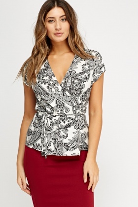 Wrap Paisley Print Top