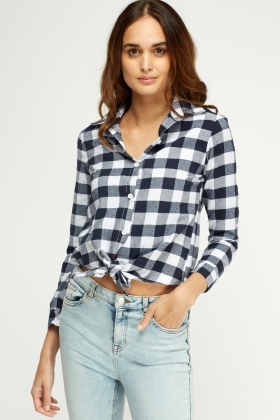 Checked Knot Hem Shirt