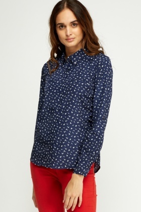 Sateen Bird Printed Blouse