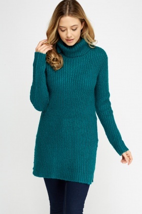 Roll Neck Ribbed Longline Jumper