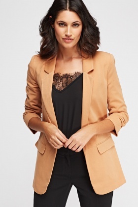 3-4 Ruched Sleeve Casual Blazer