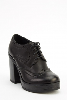 Block Heel Lace Up Brogue Shoes - Just $6