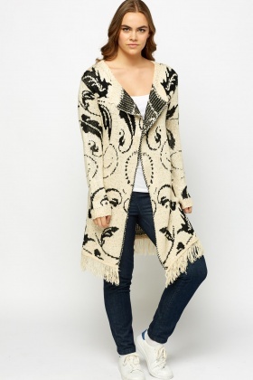 Sequin Contrast Tassel Hem Cardigan