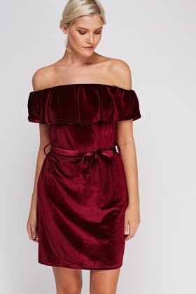 Off Shoulder Velveteen Dress