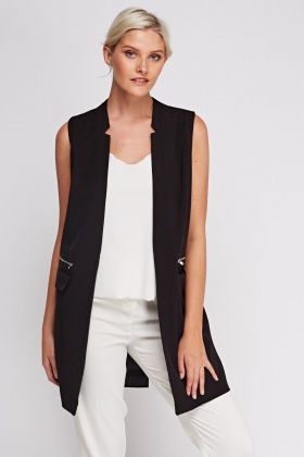 Zip Pocket Detail Longline Gilet