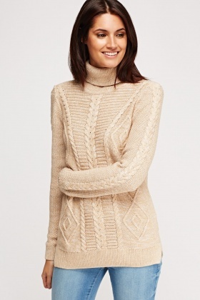 Roll Neck Cable Knit Jumper