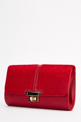 red fur clutch bag