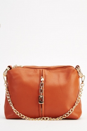 Faux Leather Chained Shoulder Bag