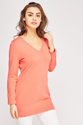 ladies longline v neck jumper