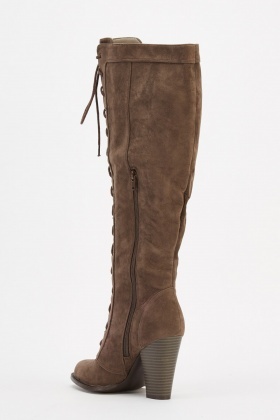lace up front boots knee high