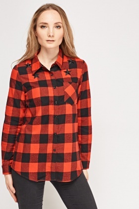 Embroidered Start Checked Shirt