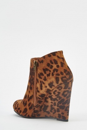 Leopard Print Wedge Ankle Boots - Just $6