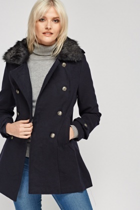 double breasted fur collar coat