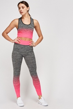 Hot Pink Crop Top And Leggings Sports Set