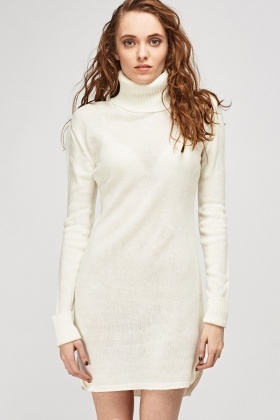 white turtle neck jumper dress