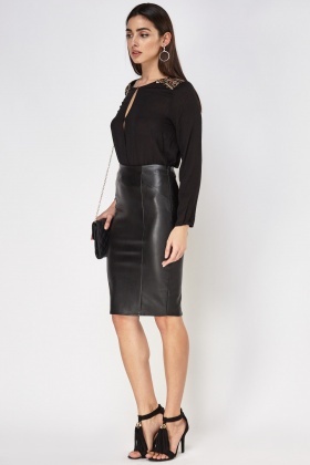 Faux Leather Black Midi Skirt - Just $7