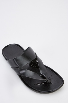 mens black leather flip flops