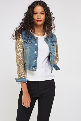 sequin sleeve jean jacket