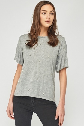Faux Pearl Embellished T-Shirt