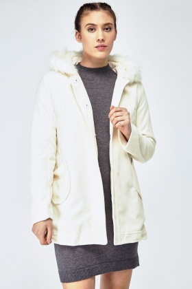 cream coat with fur hood